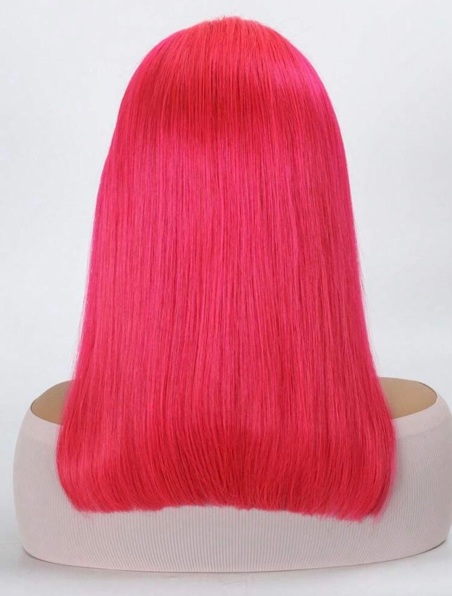 100% Human Hair Pink Full Frontal Bob Wig  - 13x4 14 inch